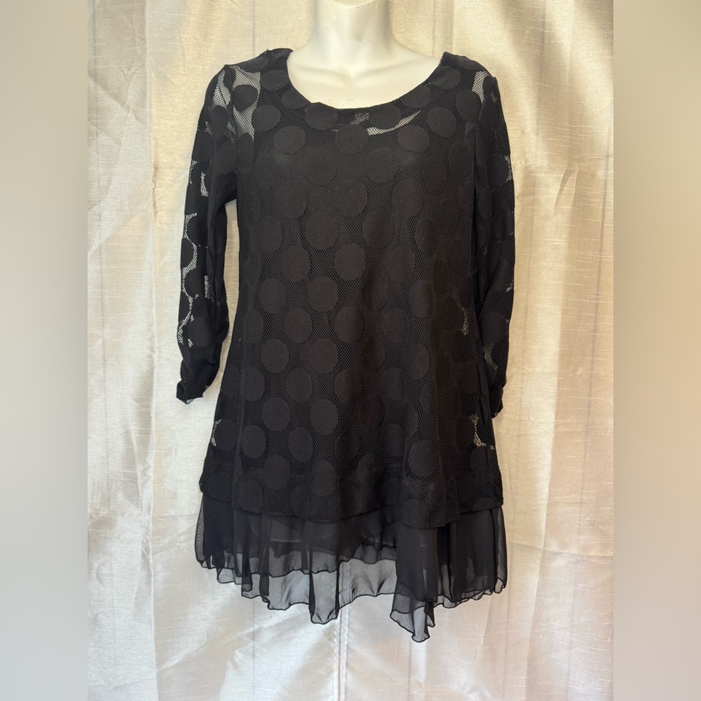 Chic Black Sheer Polka Dot Blouse